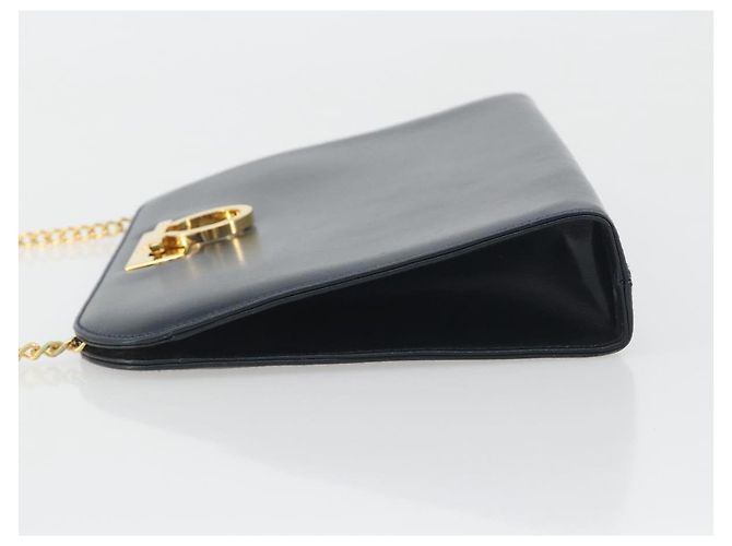 Borsa a tracolla Salvatore Ferragamo Gancini Chain in pelle Navy Gold Auth ka5564 - vista 4
