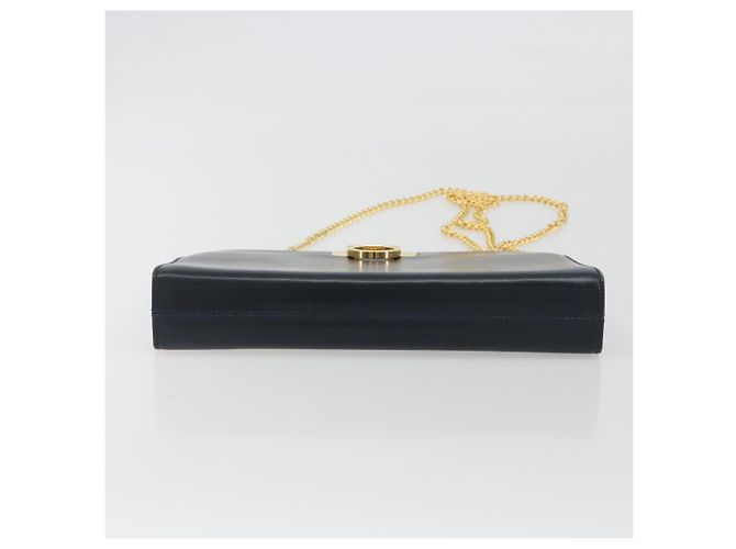 Borsa a tracolla Salvatore Ferragamo Gancini Chain in pelle Navy Gold Auth ka5564 - vista 5