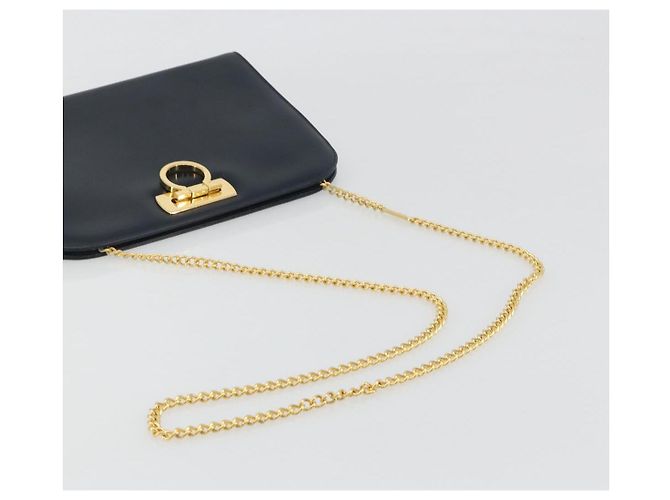 Borsa a tracolla Salvatore Ferragamo Gancini Chain in pelle Navy Gold Auth ka5564 - vista 7