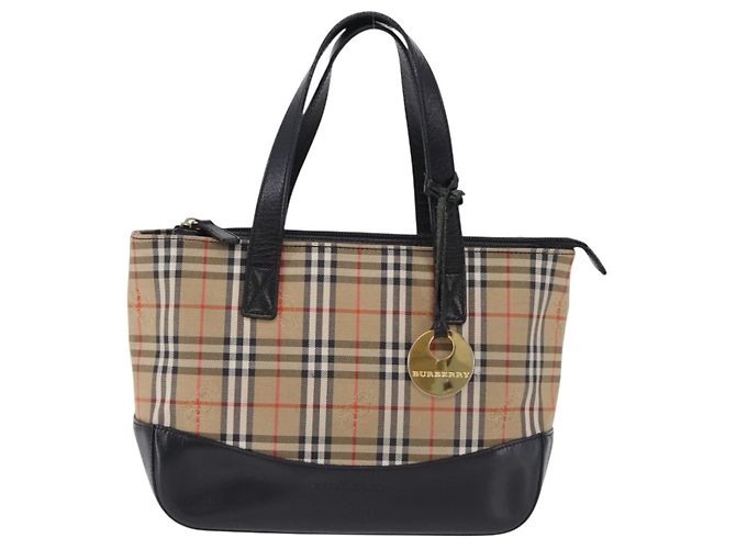 Borsa a mano BURBERRY Nova Check Canvas Beige Gold Auth 192505 D'oro - vista 13