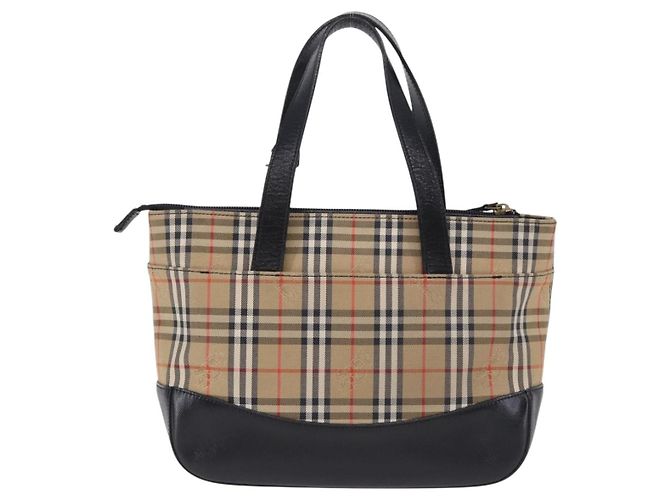 Borsa a mano BURBERRY Nova Check Canvas Beige Gold Auth 192505 D'oro - vista 2