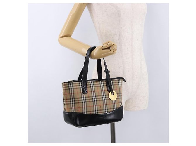 Borsa a mano BURBERRY Nova Check Canvas Beige Gold Auth 192505 D'oro - vista 21