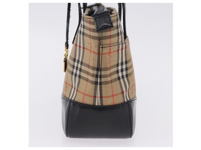 Borsa a mano BURBERRY Nova Check Canvas Beige Gold Auth 192505 D'oro - vista 3