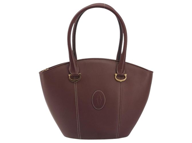 Bolso de mano CARTIER Must Line de cuero Bordeaux Gold Auth bs36622A Dorado Burdeos - vista 13