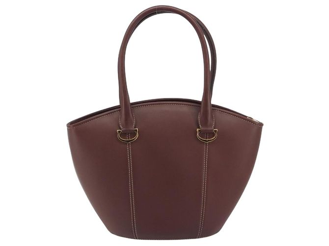 Bolso de mano CARTIER Must Line de cuero Bordeaux Gold Auth bs36622A Dorado Burdeos - vista 2