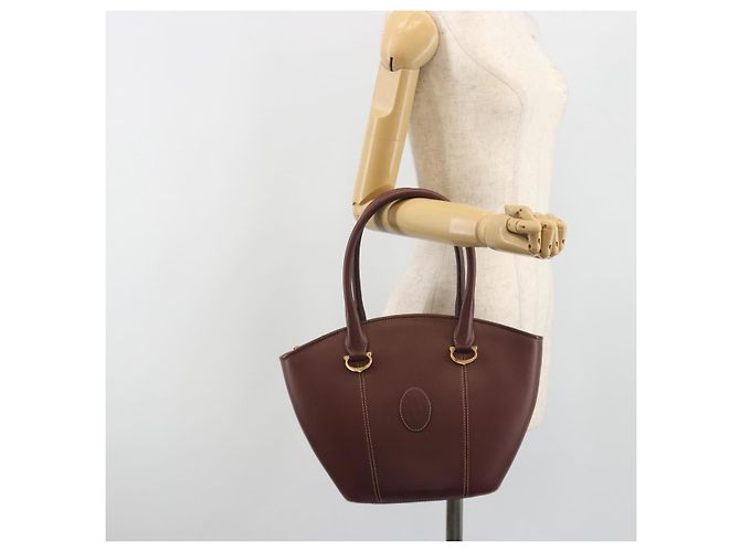 Bolso de mano CARTIER Must Line de cuero Bordeaux Gold Auth bs36622A Dorado Burdeos - vista 22
