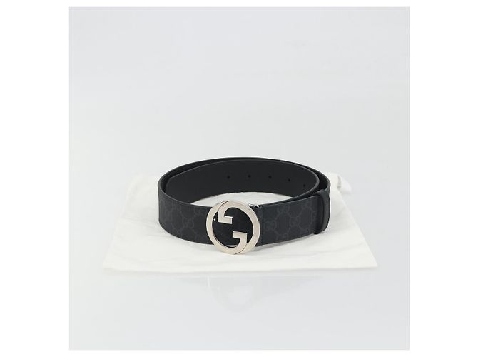 Cintura GUCCI GG Supreme Interlocking G Belt PVC 37.4"" Black 703147 Auth BA14140V - vista 12