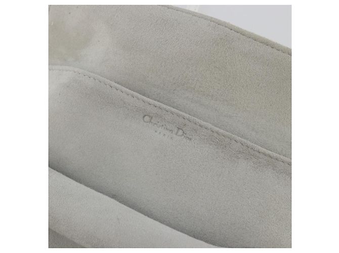 Christian Dior Trotter Canvas Roll Up Pouch White Silver Auth 192517A Silber Weiß - Ansicht 10