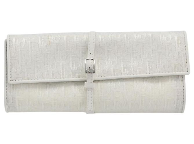 Christian Dior Trotter Canvas Roll Up Pouch White Silver Auth 192517A Silber Weiß - Ansicht 13
