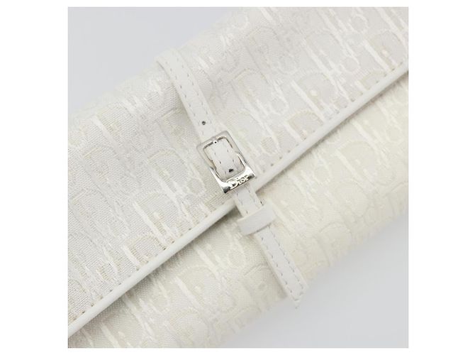 Christian Dior Trotter Canvas Roll Up Pouch White Silver Auth 192517A Silber Weiß - Ansicht 17
