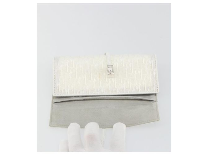 Christian Dior Trotter Canvas Roll Up Pouch White Silver Auth 192517A Silber Weiß - Ansicht 18