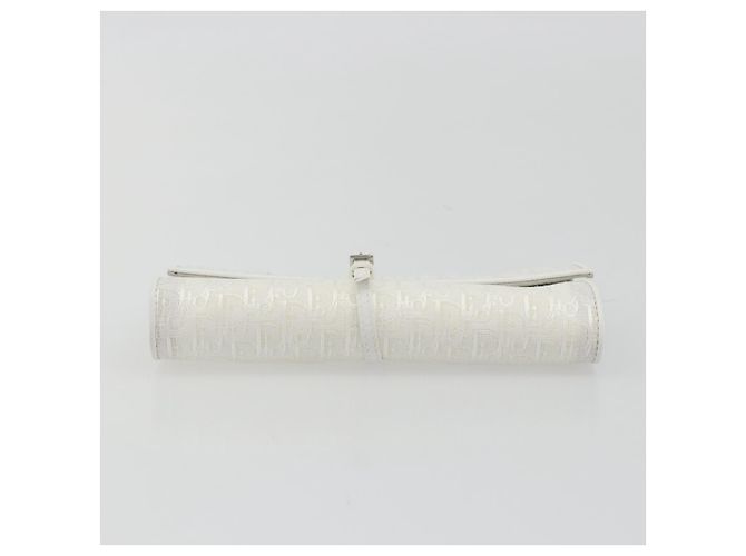 Christian Dior Trotter Canvas Roll Up Pouch White Silver Auth 192517A Silber Weiß - Ansicht 6