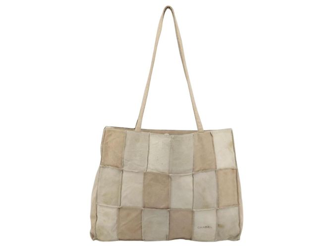 Borsa Tote CHANEL in camoscio beige CC Auth bs36562 - vista 13