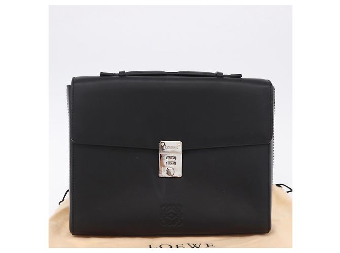 Borsa a mano LOEWE Anagram in pelle nera argento Auth 192474V Nero - vista 12