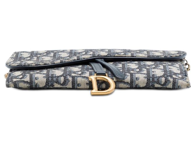 Borsa a tracolla Saddle Wallet On Chain in tela Dior Oblique blu - vista 3