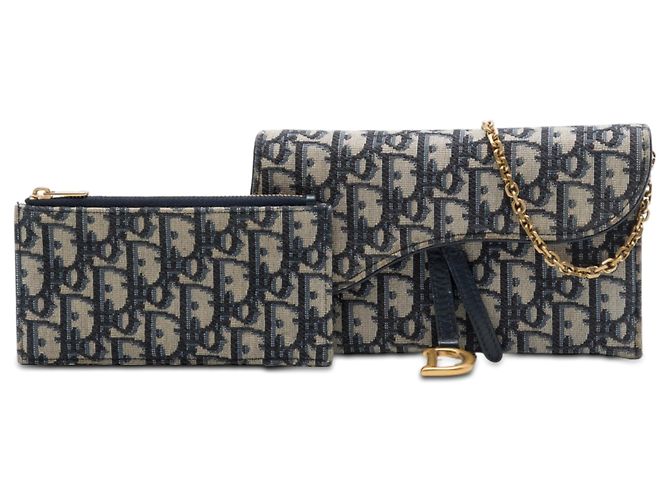 Borsa a tracolla Saddle Wallet On Chain in tela Dior Oblique blu - vista 7