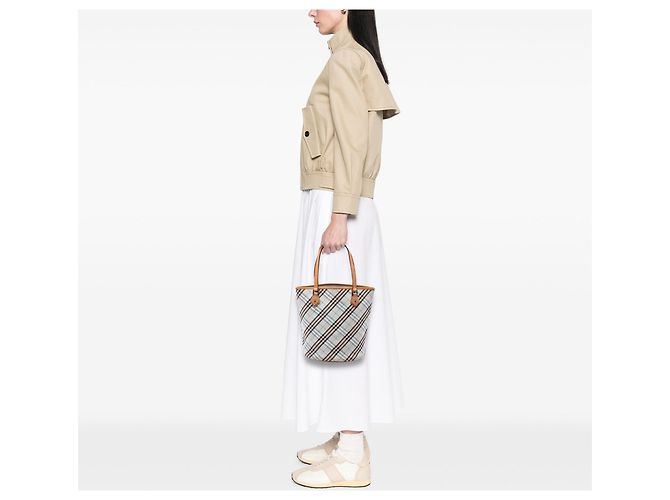 Borsa Tote Burberry Nova Check Canvas Blu - vista 6