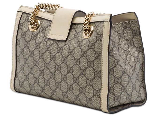mala Gucci Small GG Supreme Padlock Bege - vista 2