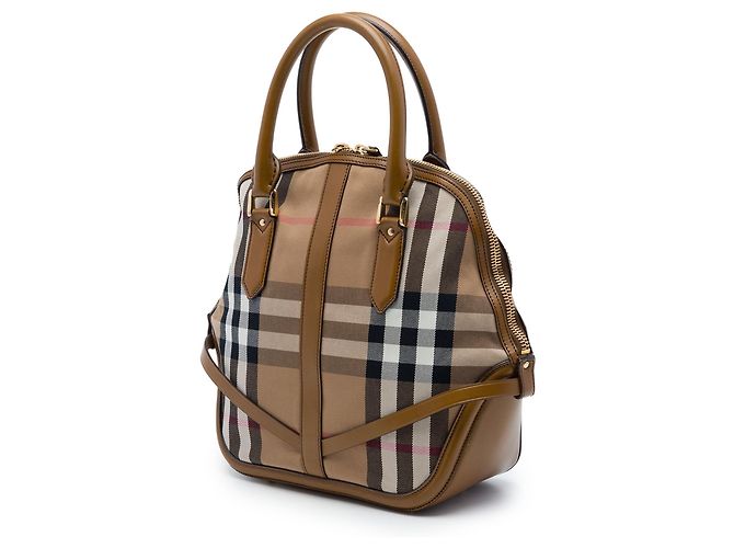Borsa Burberry Medium House Check Canvas Bridle Owl Orchard Marrone - vista 2