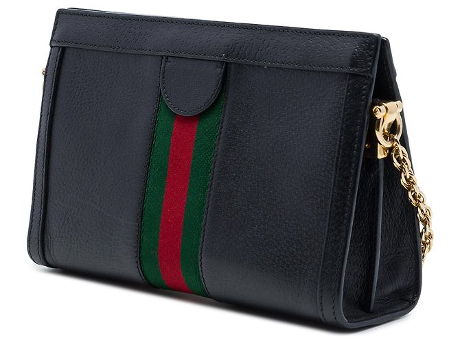 Borsa a tracolla Gucci Small Ophidia Chain in pelle di vitello nera con banda Web Nero - vista 2