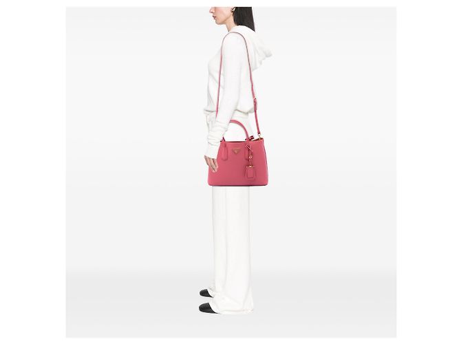 Sac à main double satchel Prada Medium Saffiano Cuir rose - vue 6