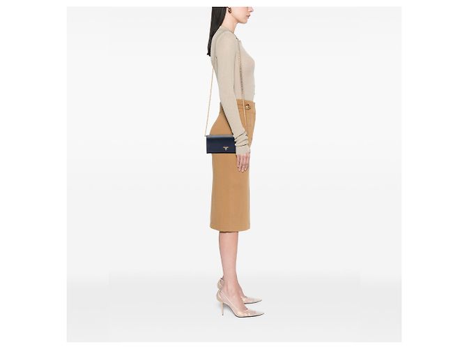 Borsa a tracolla Prada Saffiano Lux Wallet On Chain Blu - vista 6