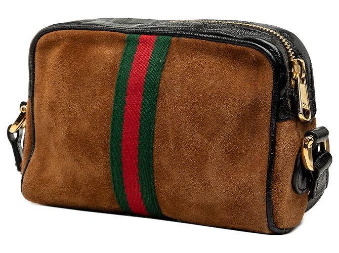 Borsa a Tracolla Mini Suede Web Ophidia Gucci Marrone - vista 2