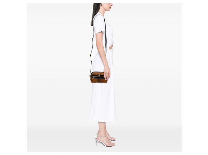 Borsa a Tracolla Mini Suede Web Ophidia Gucci Marrone - vista 6