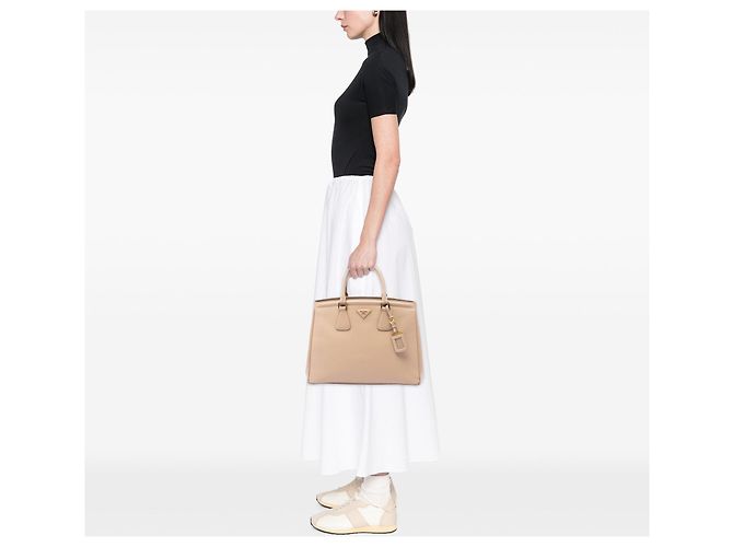 Borsa Tote Prada Saffiano Lux Parabole Beige - vista 6