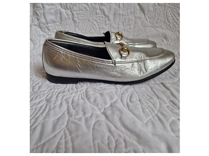 Mocassini Gucci Horsebit in pelle argento - vista 3