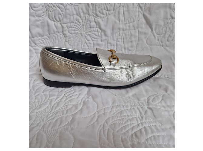 Mocassini Gucci Horsebit in pelle argento - vista 5