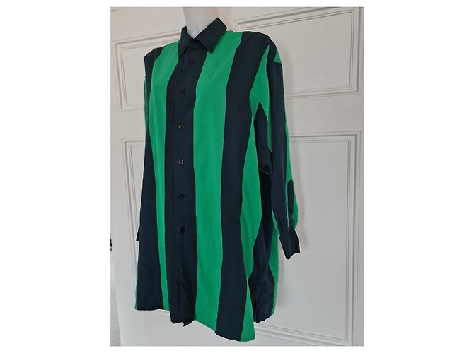Autre Marque AMI Alexandre Mattiussi Abito Camicia Oversize a Righe Verde/Navy Blu scuro - vista 2