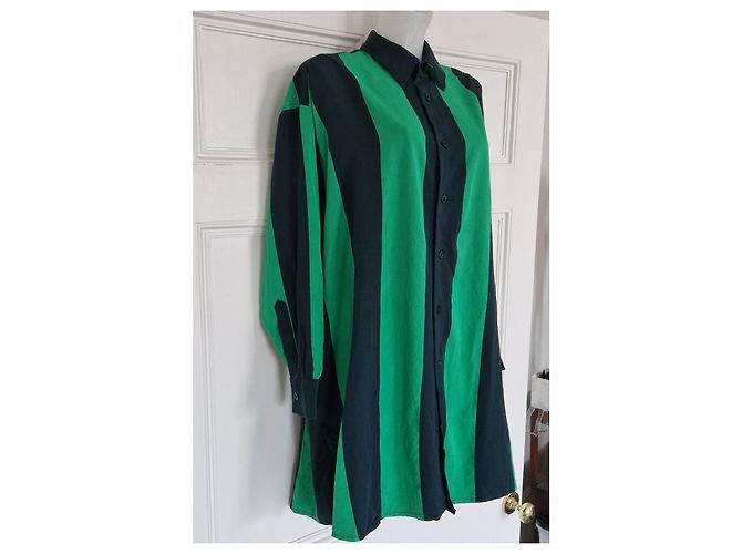 Autre Marque AMI Alexandre Mattiussi Abito Camicia Oversize a Righe Verde/Navy Blu scuro - vista 3