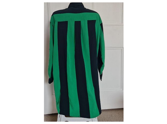 Autre Marque AMI Alexandre Mattiussi Abito Camicia Oversize a Righe Verde/Navy Blu scuro - vista 4