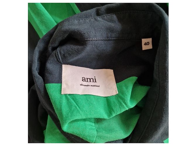 Autre Marque AMI Alexandre Mattiussi Abito Camicia Oversize a Righe Verde/Navy Blu scuro - vista 5