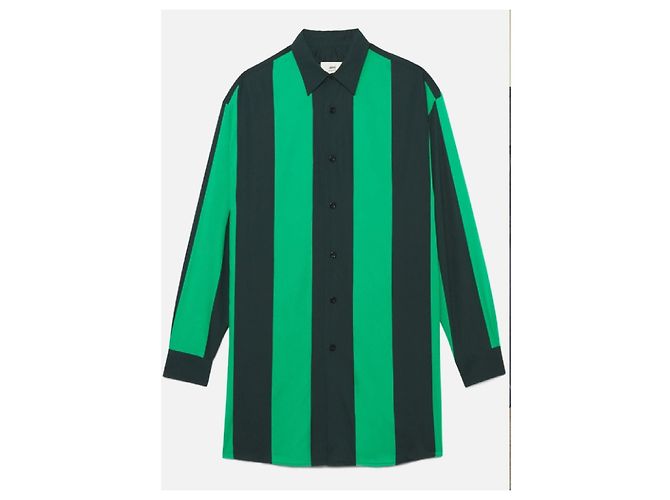 Autre Marque AMI Alexandre Mattiussi Abito Camicia Oversize a Righe Verde/Navy Blu scuro - vista 7