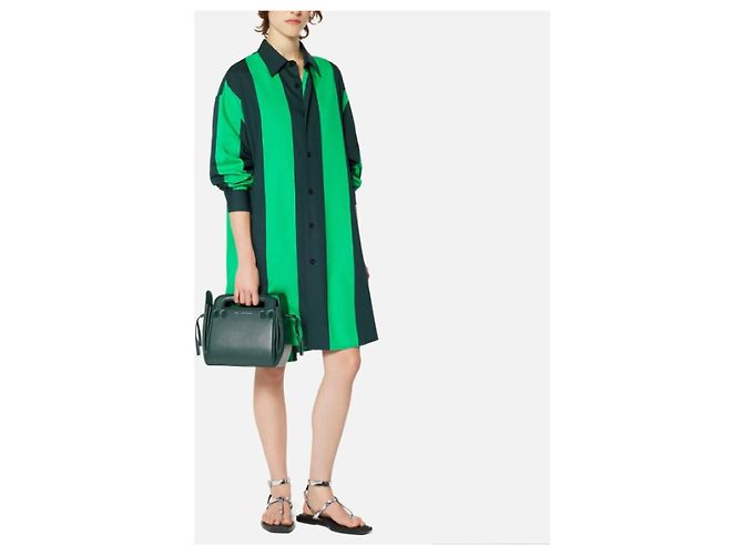 Autre Marque AMI Alexandre Mattiussi Abito Camicia Oversize a Righe Verde/Navy Blu scuro - vista 9