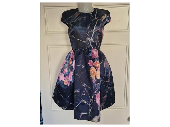 MSGM Kleid mit Blumen- und Marmormuster Pink Weiß Golden Dunkelblau - Ansicht 2