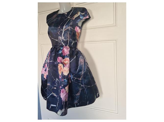 MSGM Kleid mit Blumen- und Marmormuster Pink Weiß Golden Dunkelblau - Ansicht 3