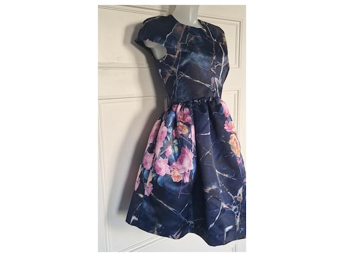 MSGM Kleid mit Blumen- und Marmormuster Pink Weiß Golden Dunkelblau - Ansicht 4