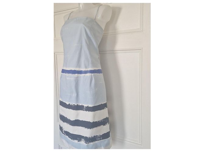Burberry London Vestido de Algodón a Rayas Blanco Azul - vista 2