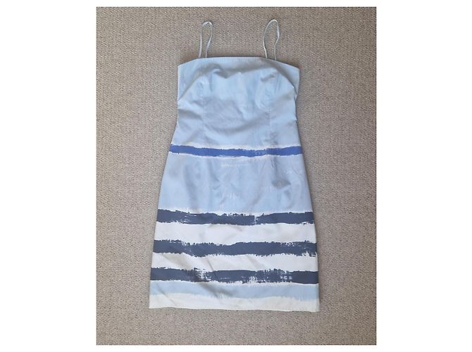 Burberry London Vestido de Algodón a Rayas Blanco Azul - vista 3