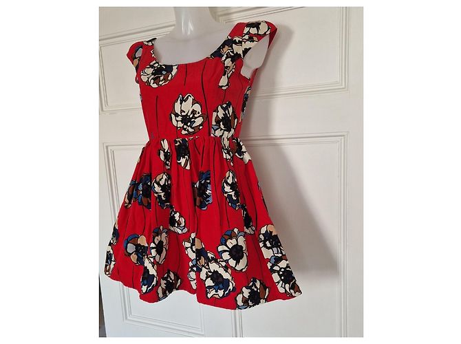 Miu Miu Vestido de algodón estampado floral rojo Castaño Blanco Roja Azul - vista 2