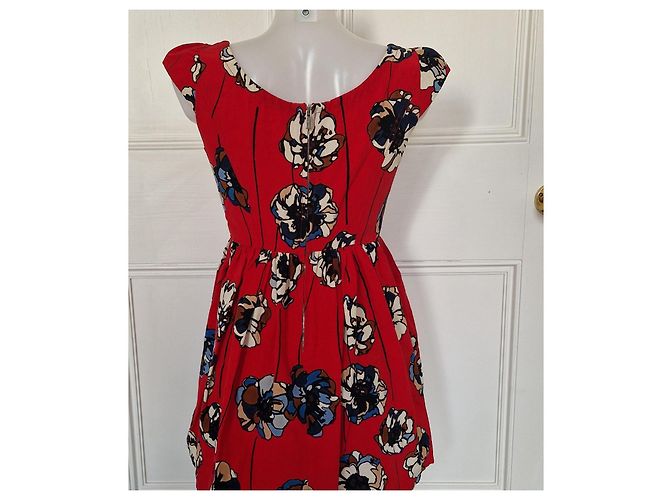 Miu Miu Vestido de algodón estampado floral rojo Castaño Blanco Roja Azul - vista 3