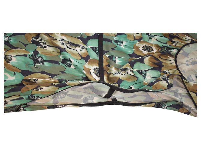 Bow Prada Midikleid Blumenprint Seidenjersey Braun Grün - Ansicht 10
