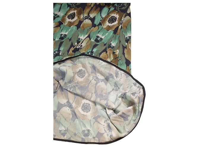 Bow Prada Midikleid Blumenprint Seidenjersey Braun Grün - Ansicht 11