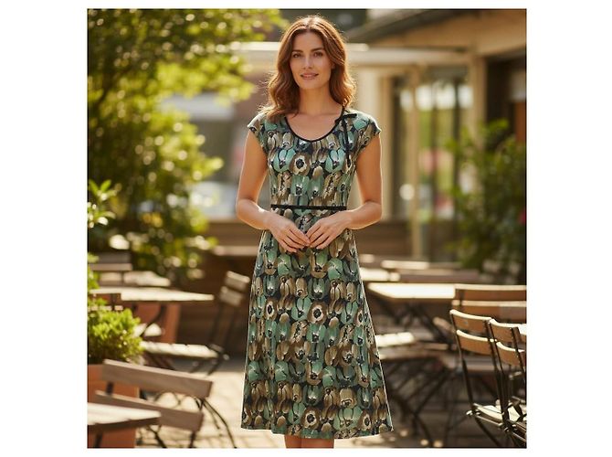 Bow Prada Midikleid Blumenprint Seidenjersey Braun Grün - Ansicht 2