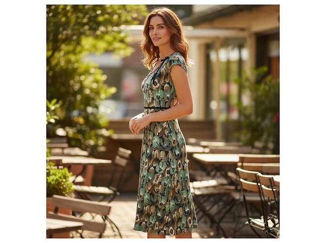 Bow Prada Midikleid Blumenprint Seidenjersey Braun Grün - Ansicht 5