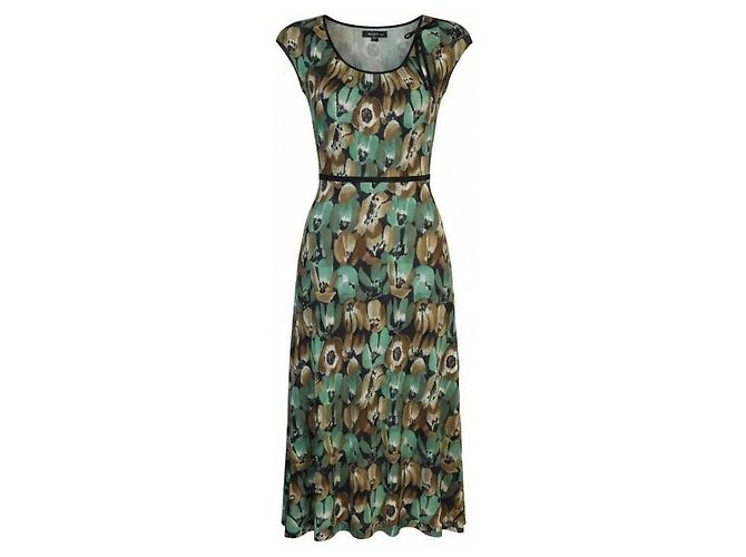 Bow Prada Midikleid Blumenprint Seidenjersey Braun Grün - Ansicht 6