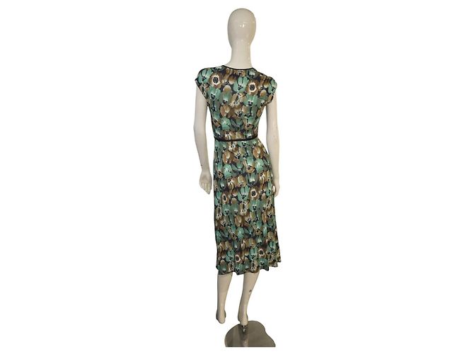 Bow Prada Midikleid Blumenprint Seidenjersey Braun Grün - Ansicht 7